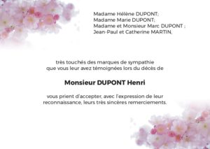 Carte remerciement décès Fleurs Cerisiers